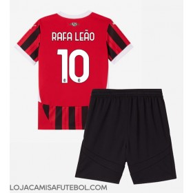 Camisa de Futebol AC Milan Rafael Leao #10 Equipamento Principal Infantil 2024-25 Manga Curta (+ Calças curtas)